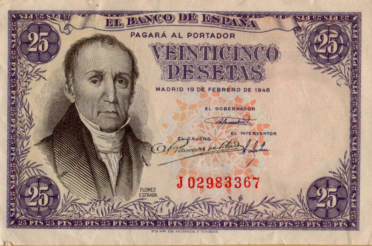 Spain 25 1946 VF+ P-130